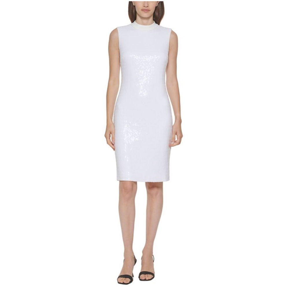 NWT Calvin Klein Women’s White Sequin Cocktail Dress Size 8 - Picture 2 of 8